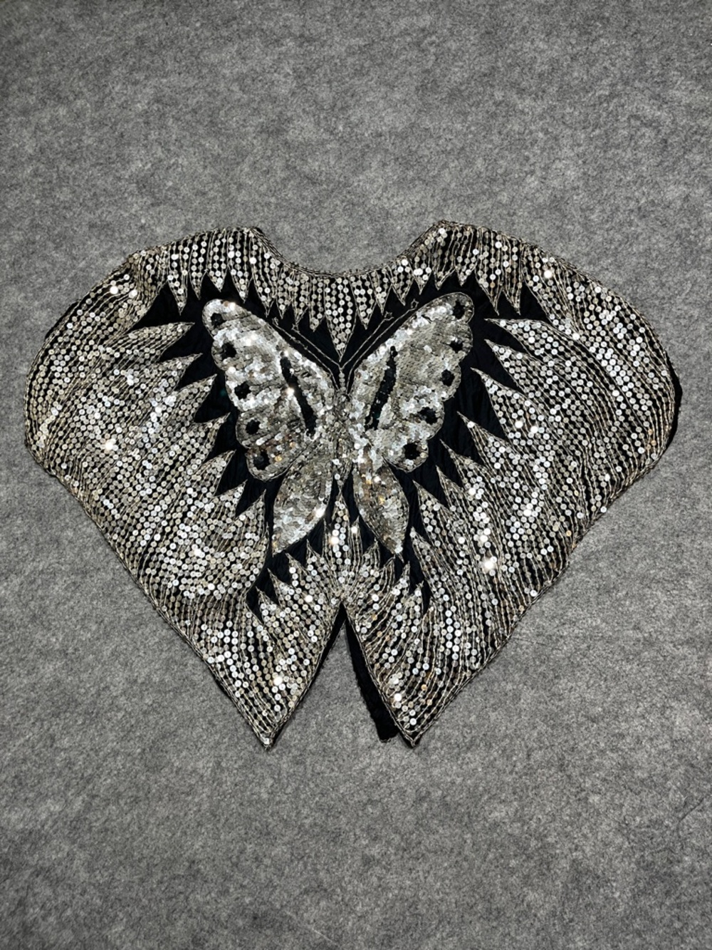 Black and Silver Sequin Butterfly Disco Era Cape-Style Top - Picture 3 of 5
